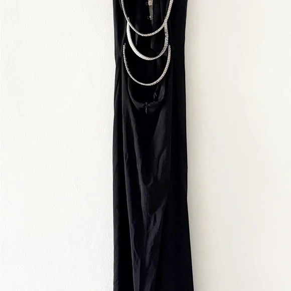 Vintage 90s Lillie Rubin Rhinestone Back Detail Halter Neck Black Formal Gown XS - Picture 7 of 10